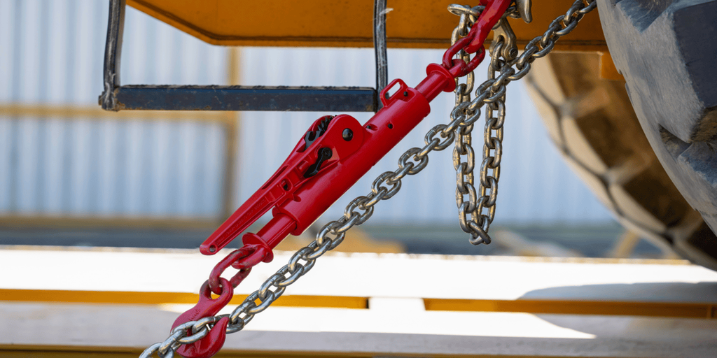 chains and binders used to secure heavy flatbed cargo